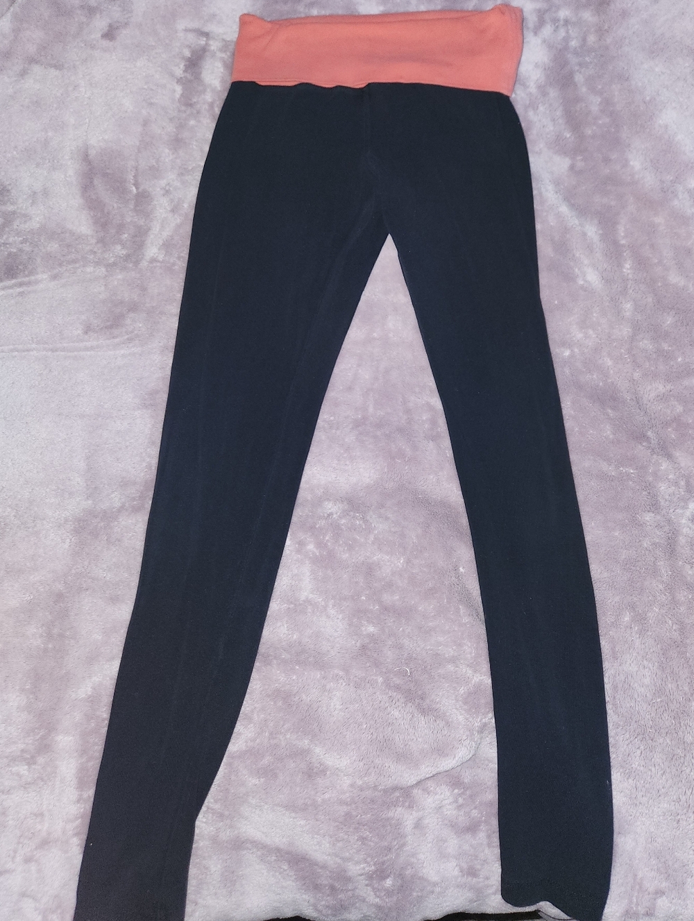 Popular Basics Black Leggings with Coral Waistband